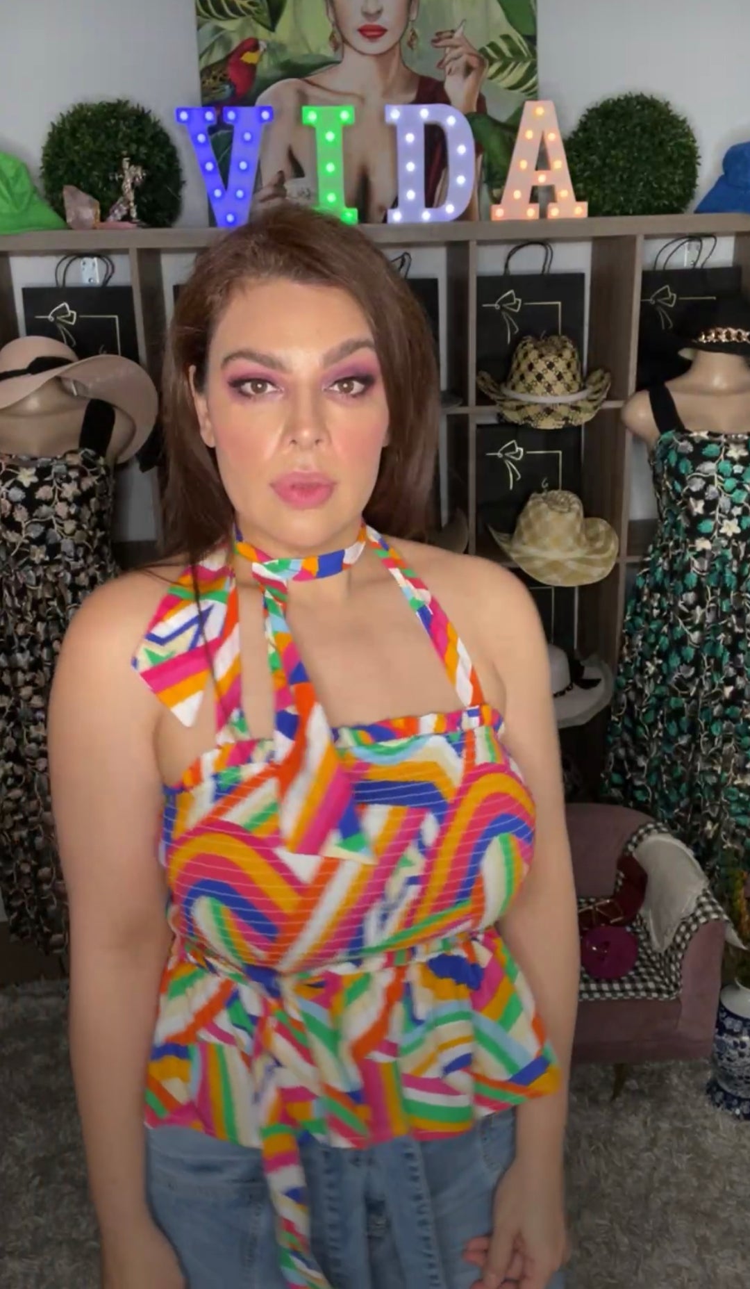 Blusa multicolor color rallada peplum bustier stretch (#118)