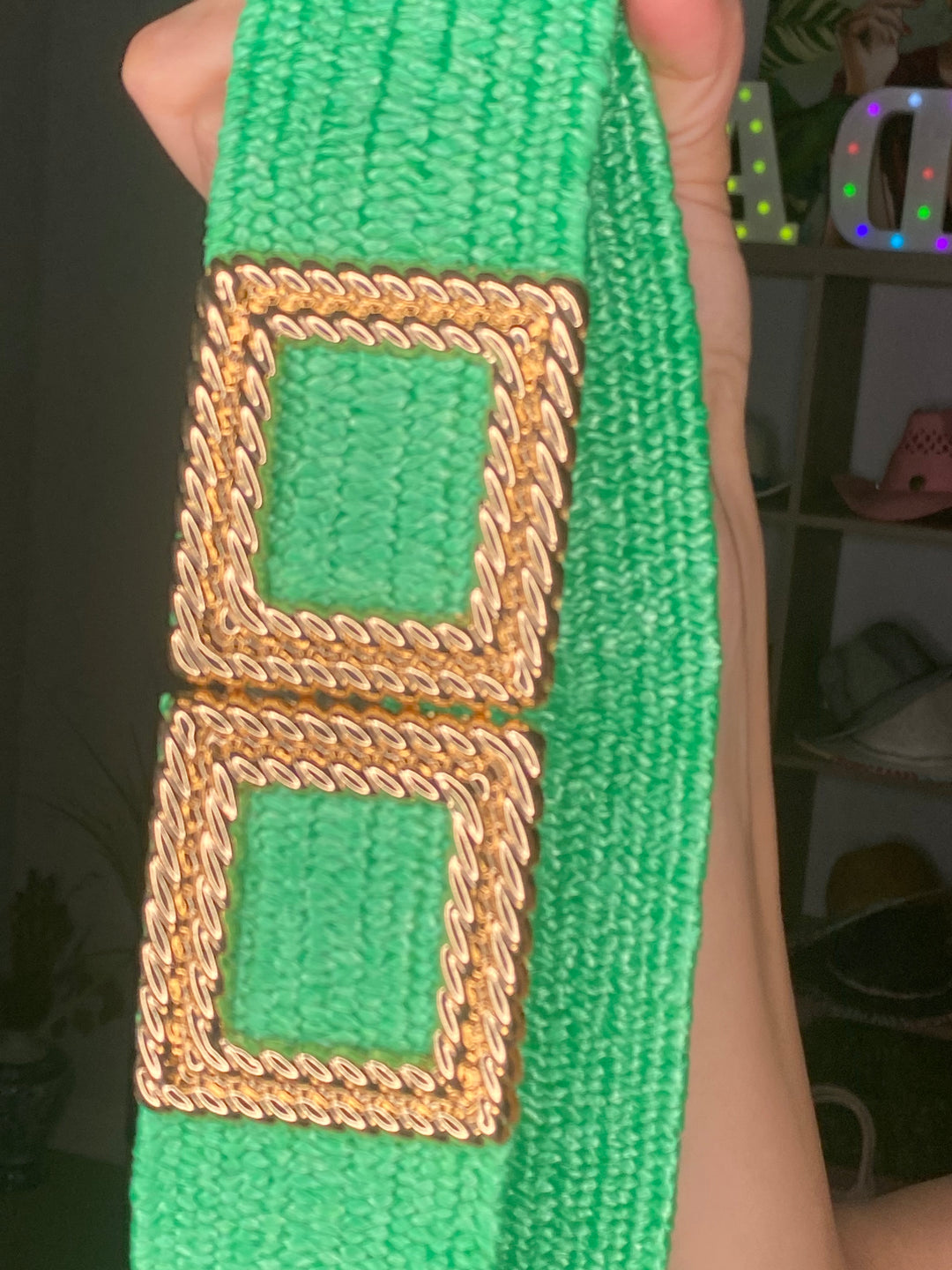 Cinto Verde Rafia y Dorado (#101)
