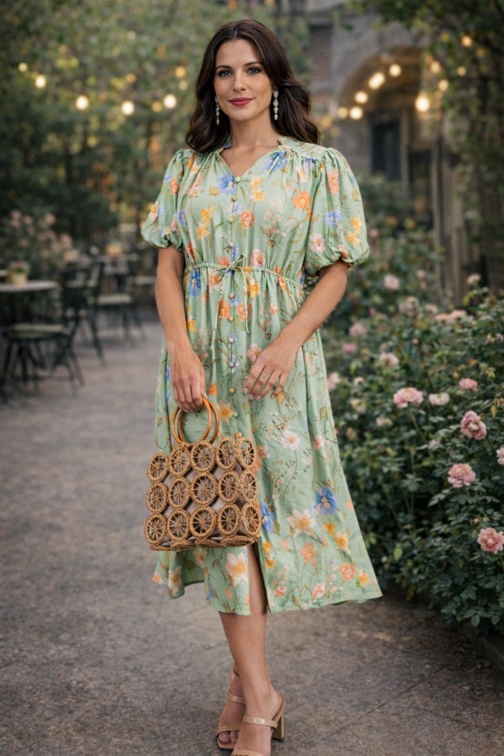 vestido menta floral romantico (#146)