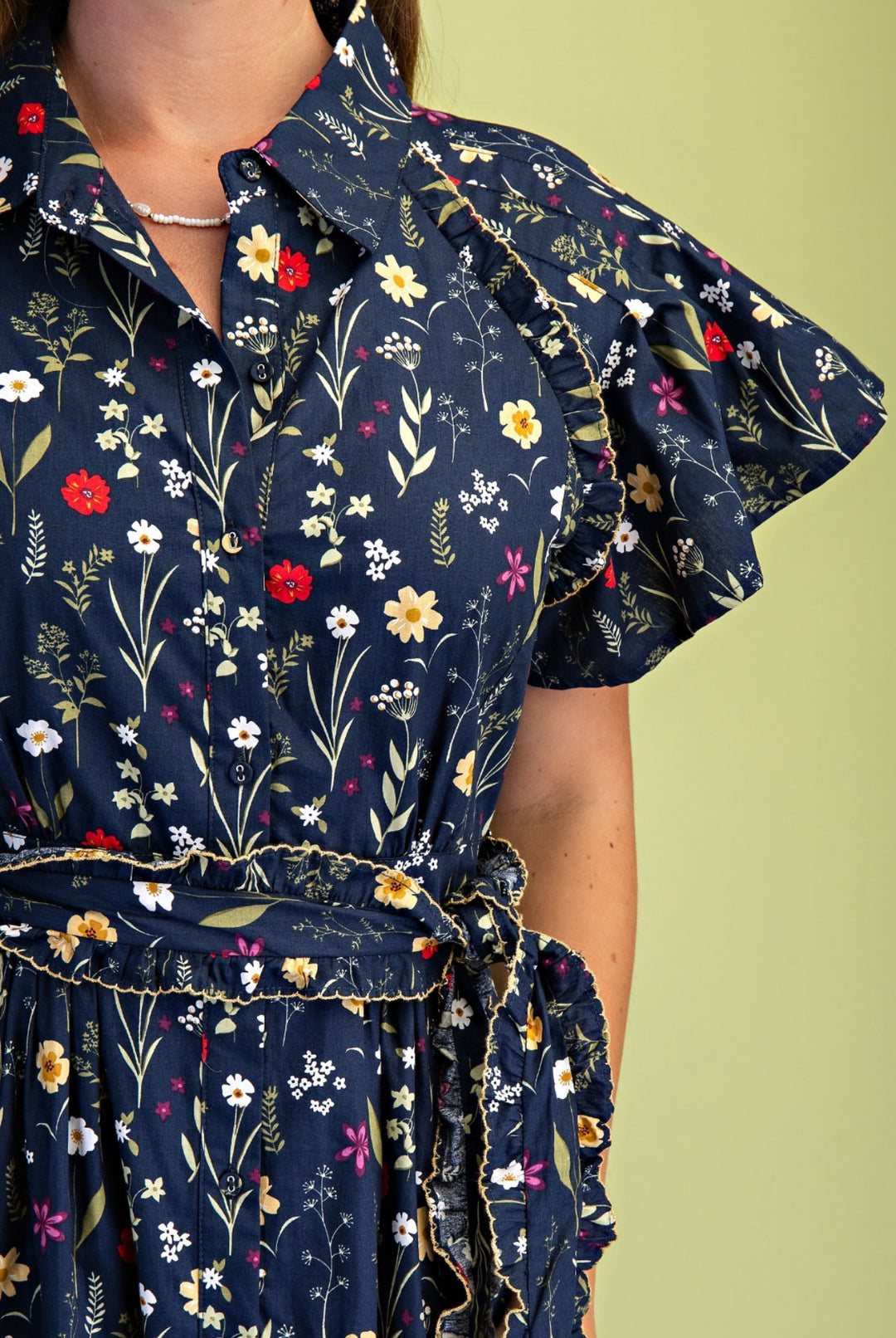 vestido azul marino flor vintage midi (#139)