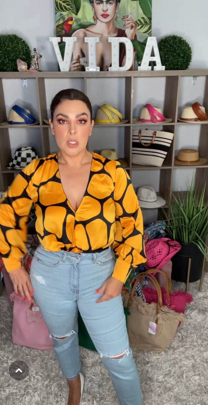 Blusa Naranja y Negro Body Girafa Satin (#142)