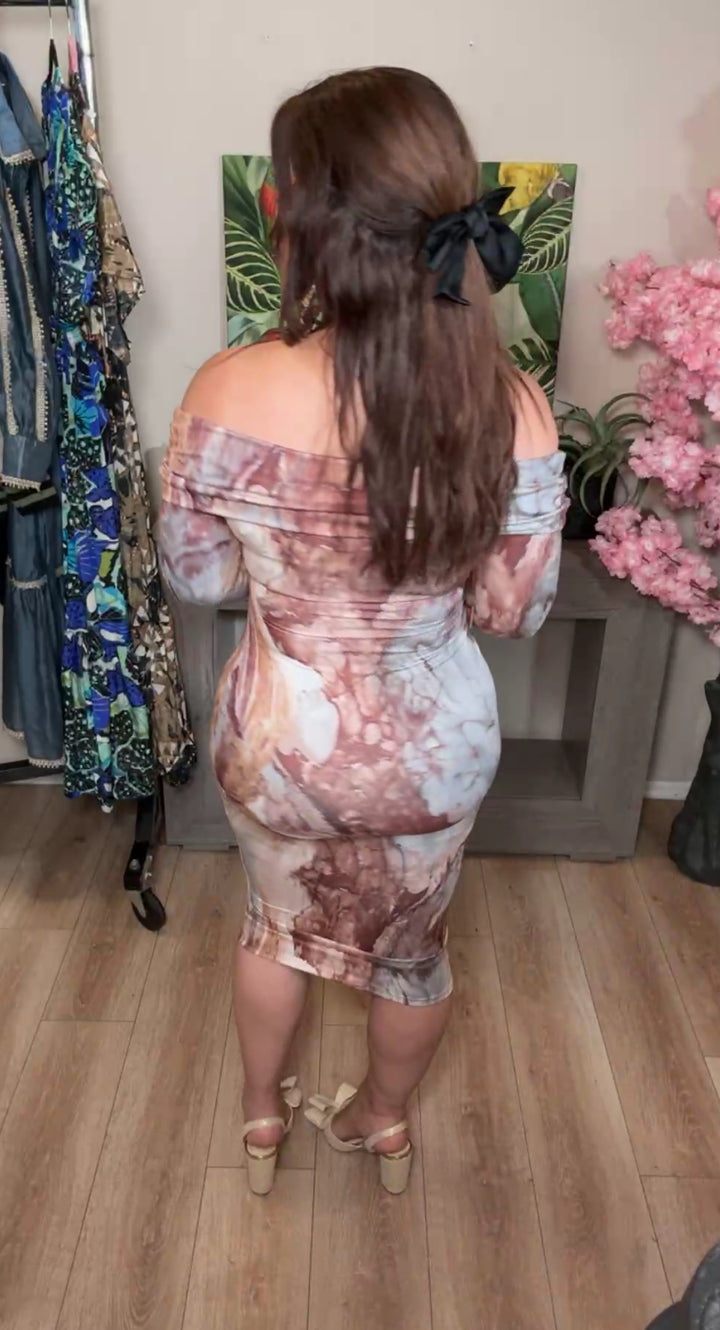 Vestido café y marrón estampado pintura off stretch (#138)