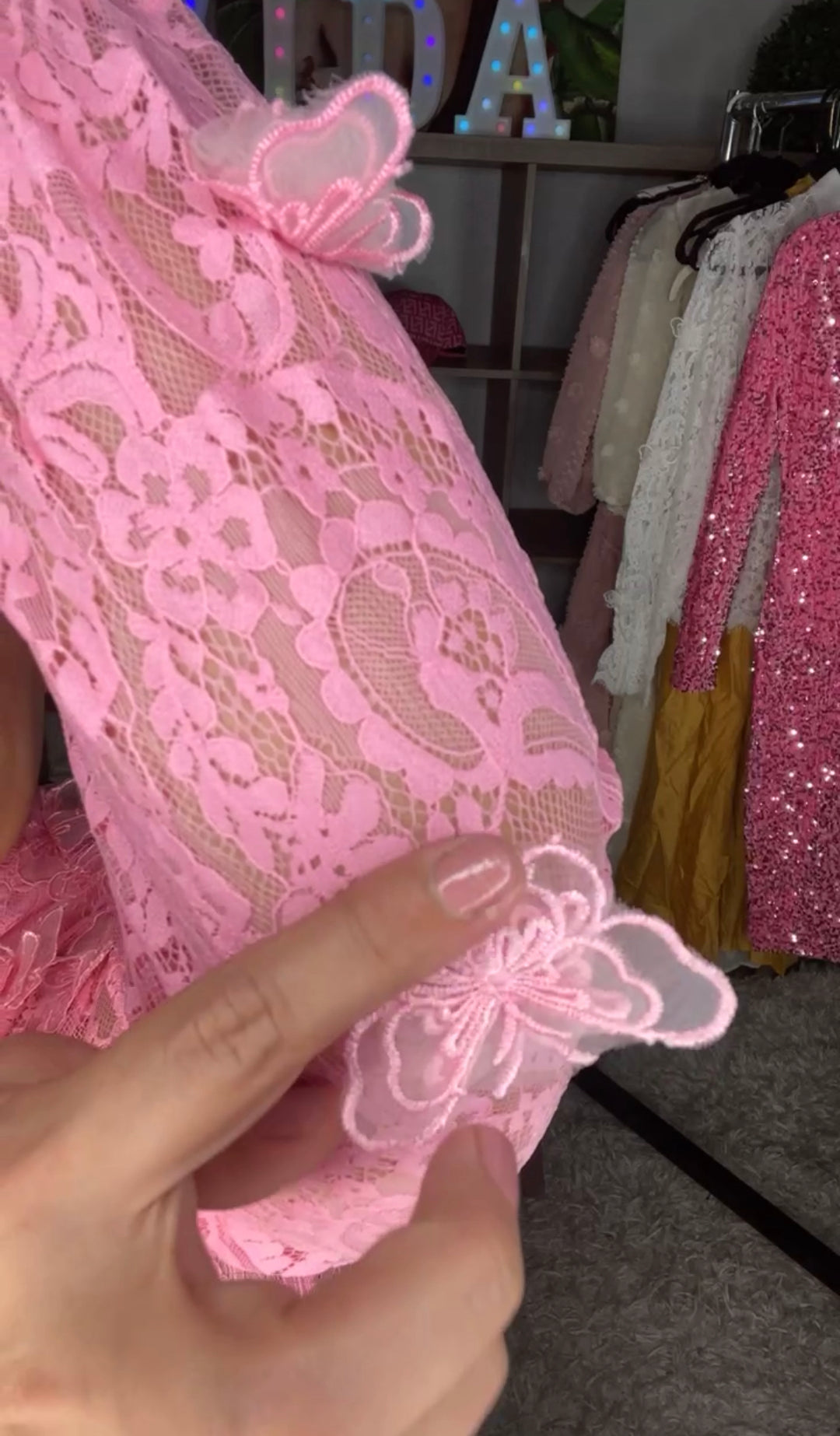 Blusa Rosa Encaje y Mariposas 3D (#102)