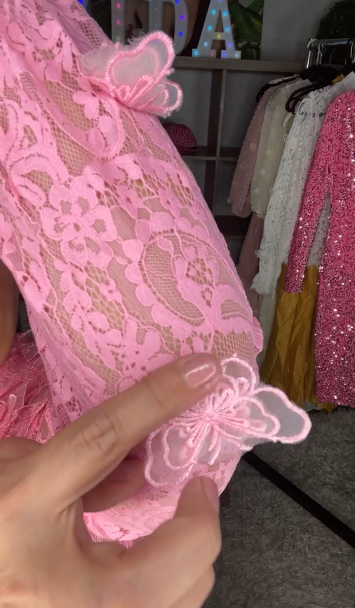 Blusa Rosa Encaje y Mariposas 3D (#102)