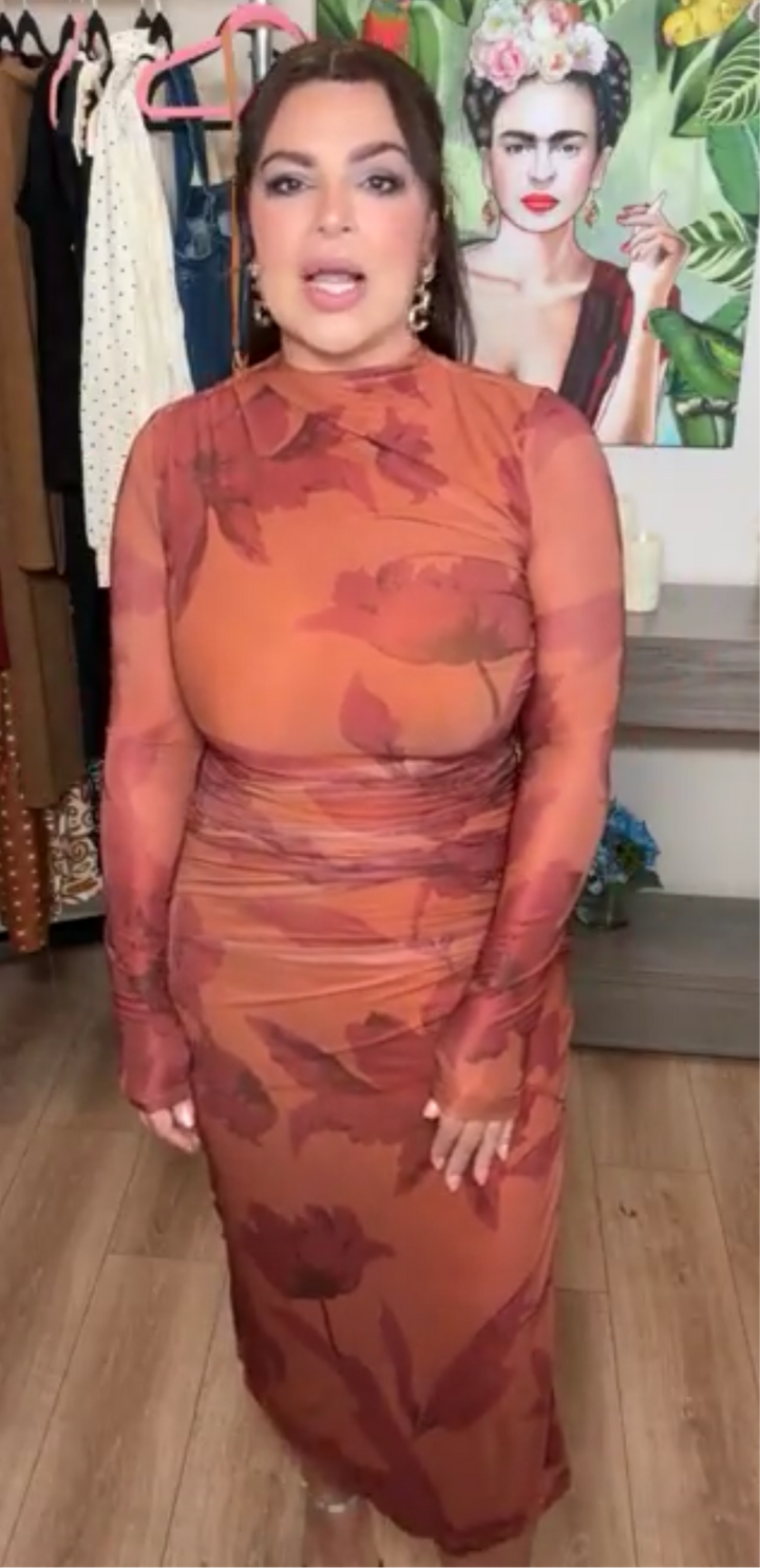 Vestido Terracota Y Sienna Floral Mesh Stretch Bandage Midi (#152)
