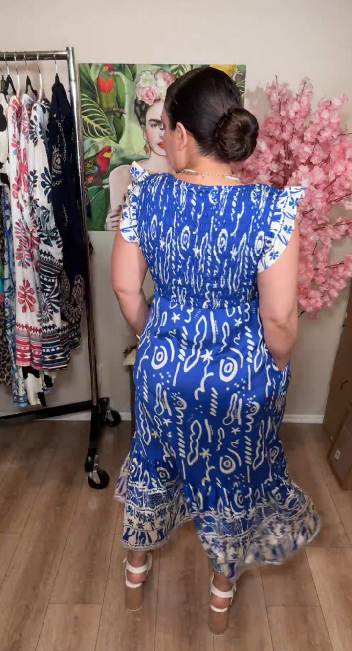 Vestido azul royal y blanco estrellas festive maxi (#149)