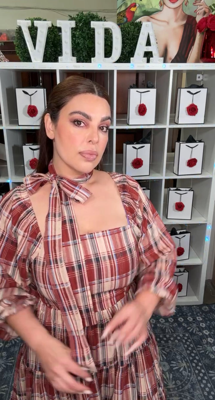 Vestido Marron y Beige a Cuadros Mini (#115)