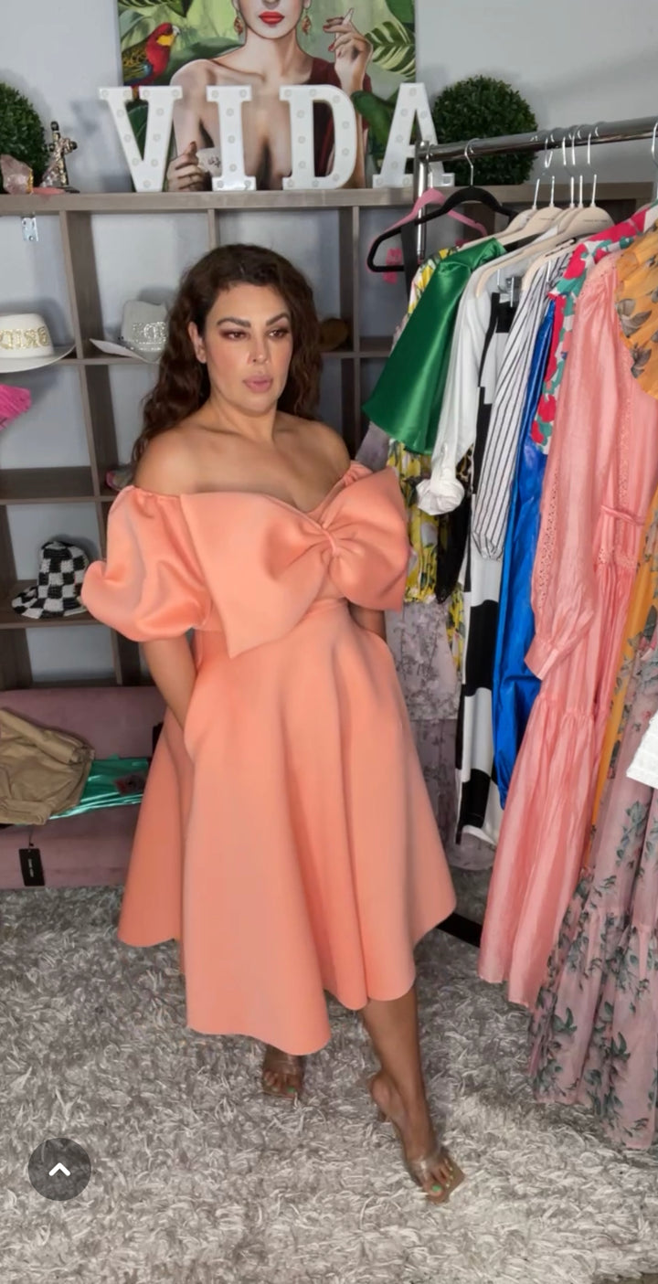 Vestido Durazno con Moño en Busto Foam Midi (#238)
