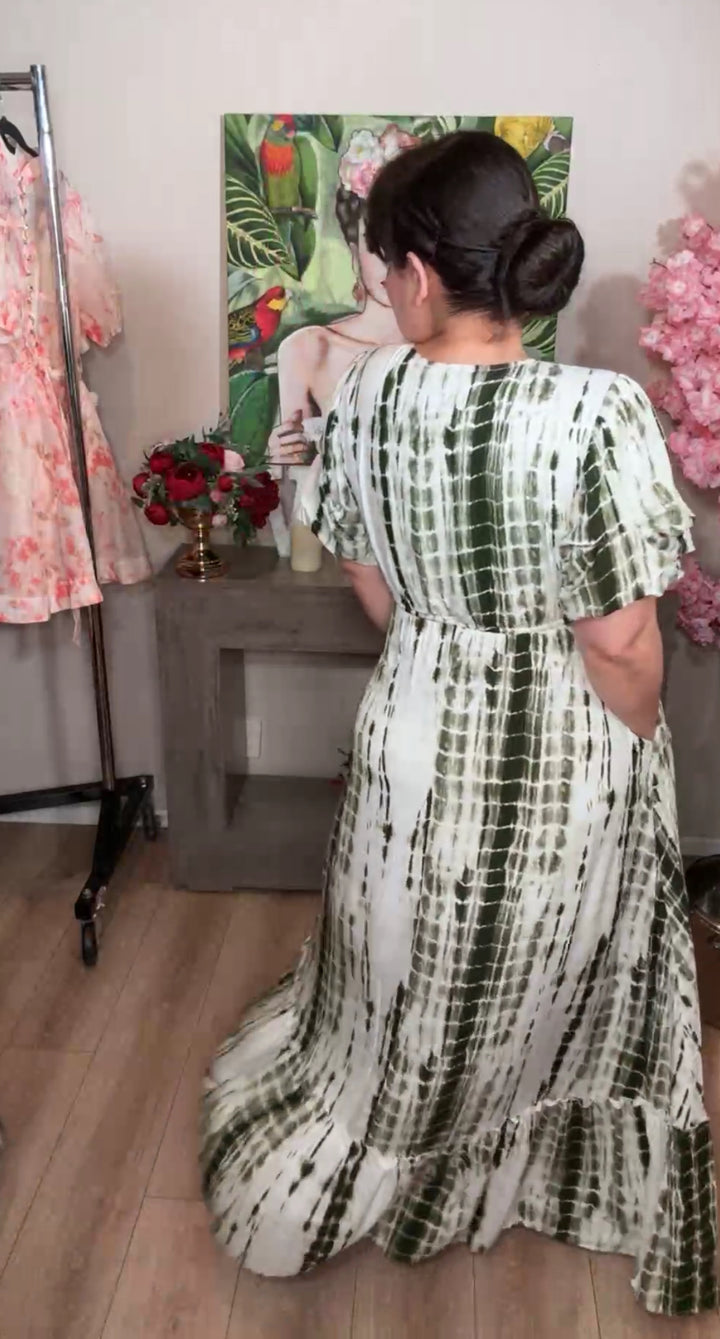 Vestido blanco y verde cintas al busto maxi (#128)