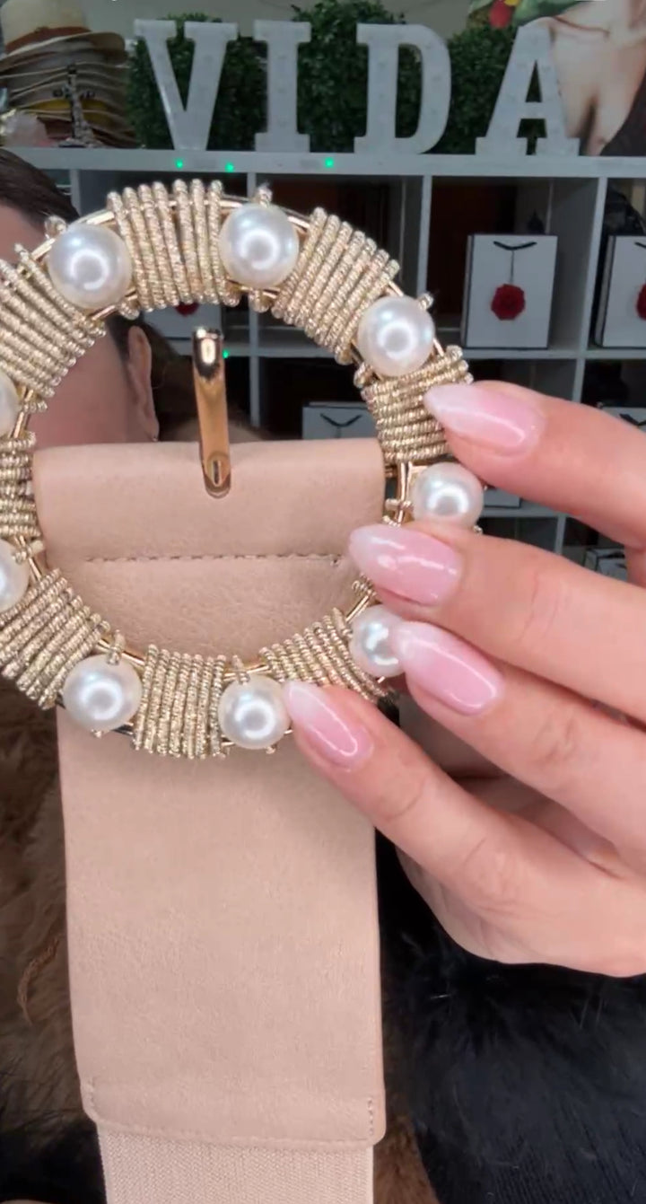 Cinto Beige y Dorado Perlas (#113)