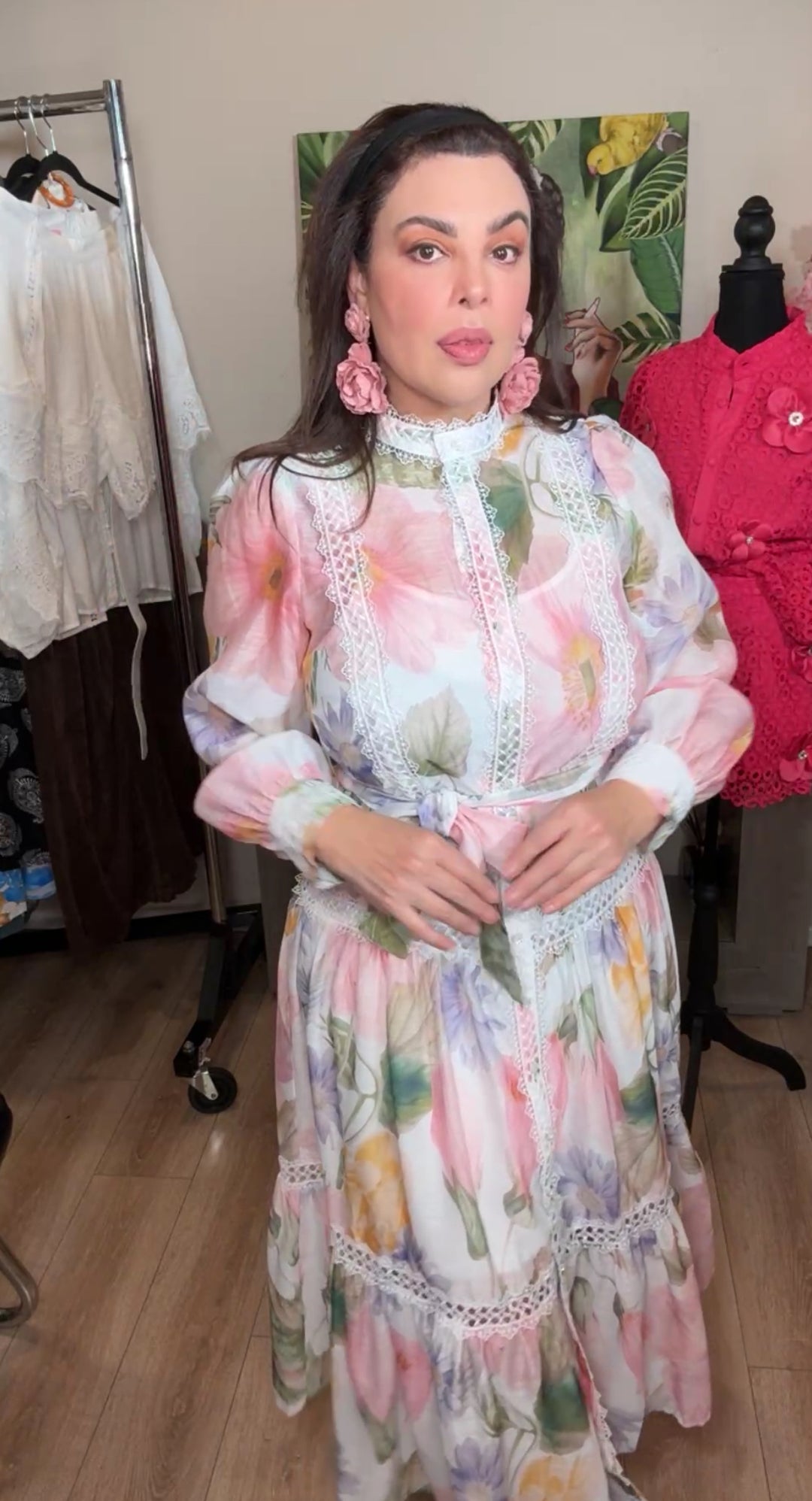 arete rosa palo flor doble gamuza (#109)