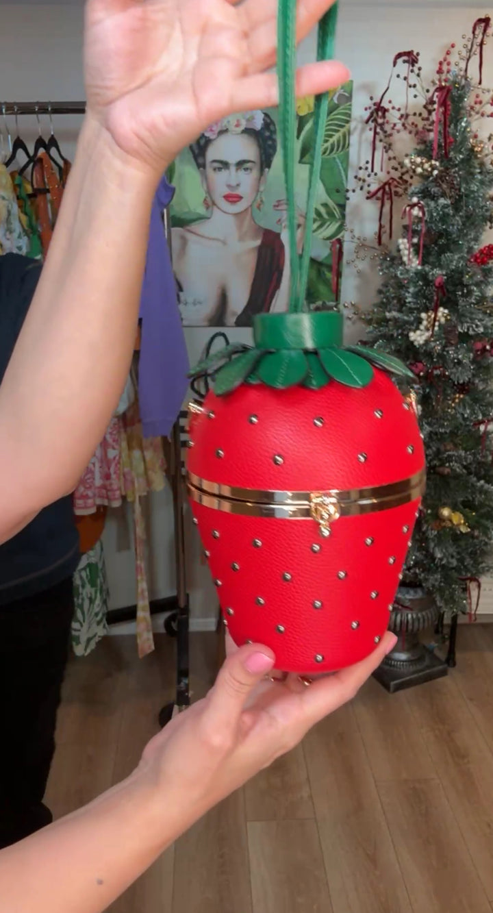 Bolsa Roja Fresa Piel y Aplicacion Lujosa (#130)