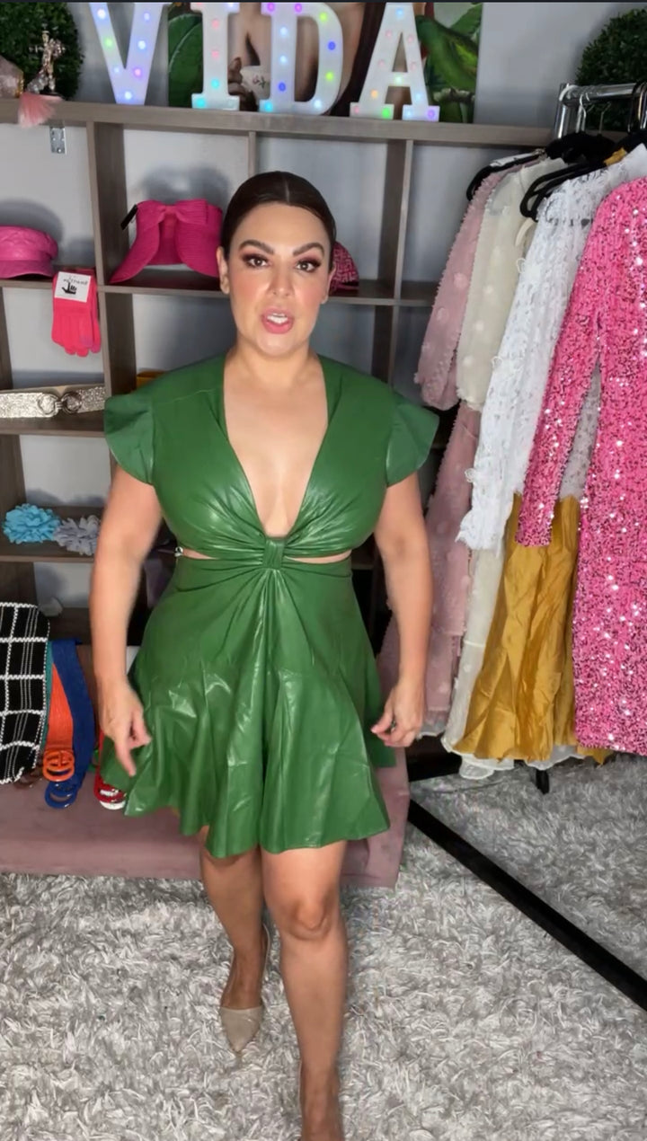 Vestido Verde Piel Vegana Mini (#204)
