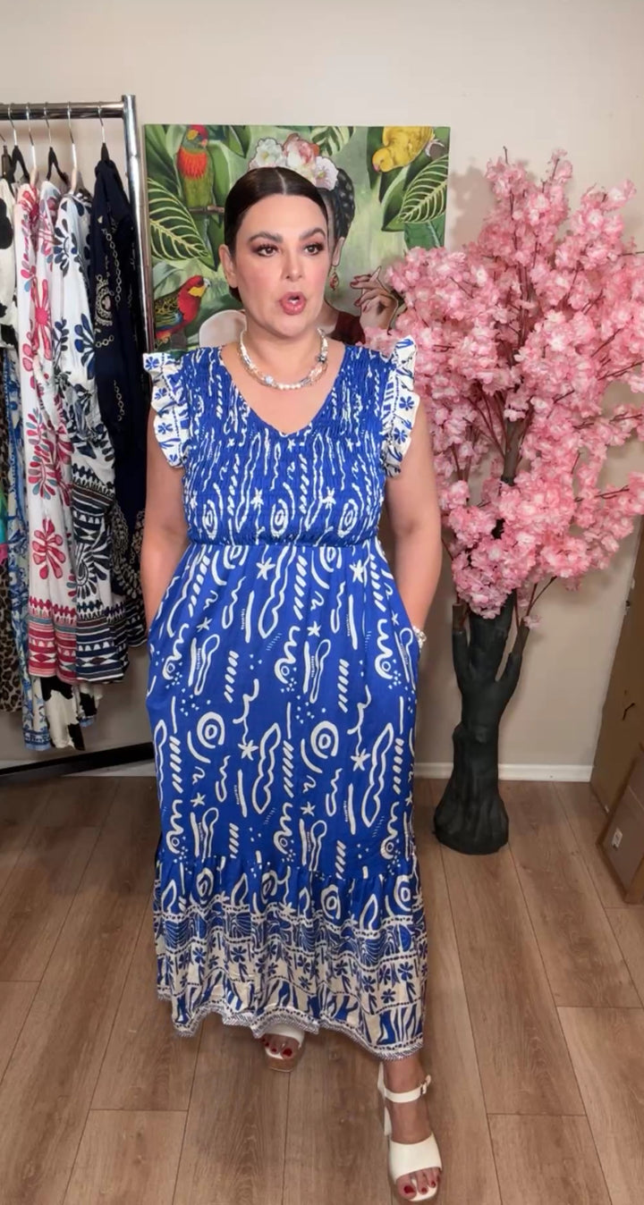 Vestido azul royal y blanco estrellas festive maxi (#149)