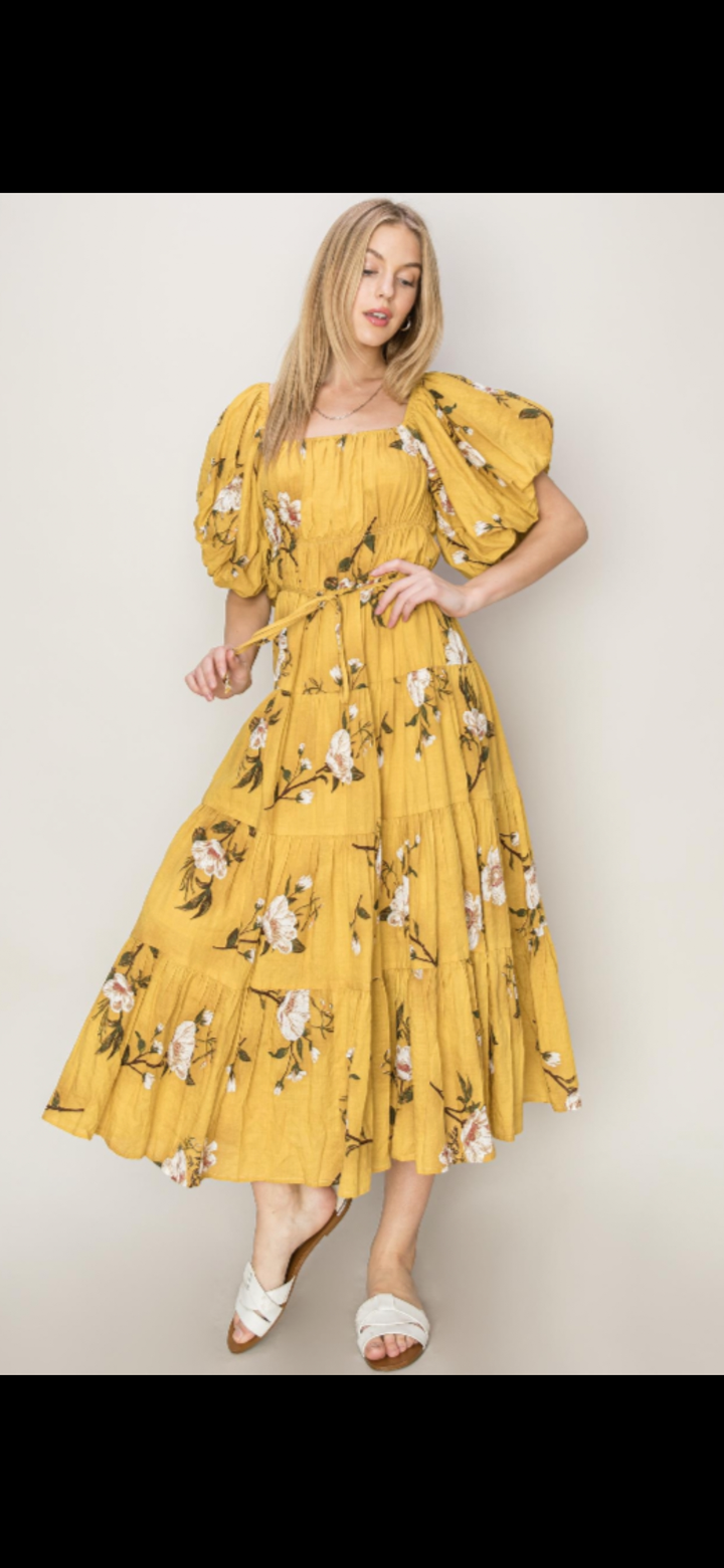 Vestido Mostaza Manga Bubble Beauty