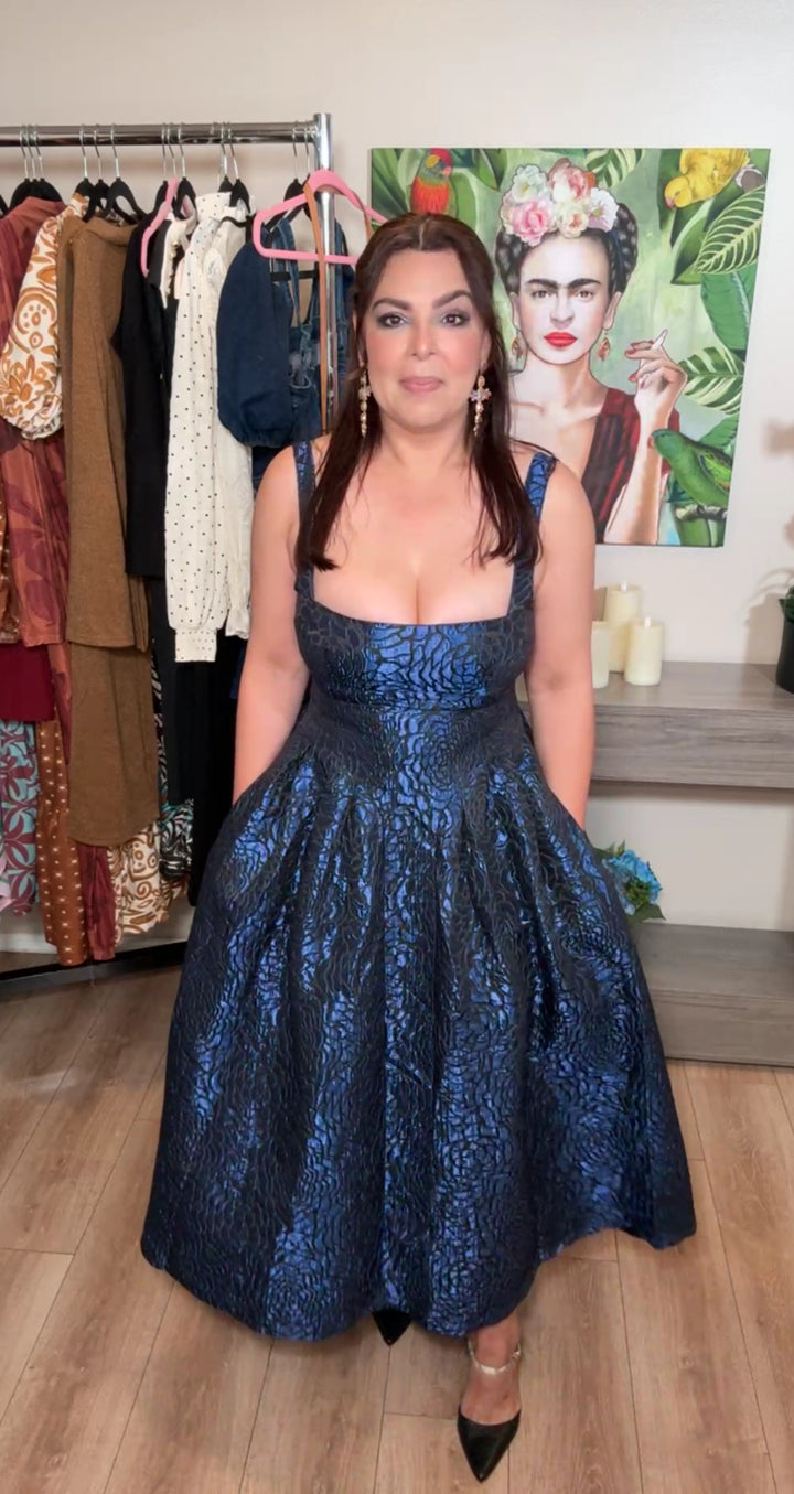 Vestido Azul Texturizado Princesa Midi Gala (#102)