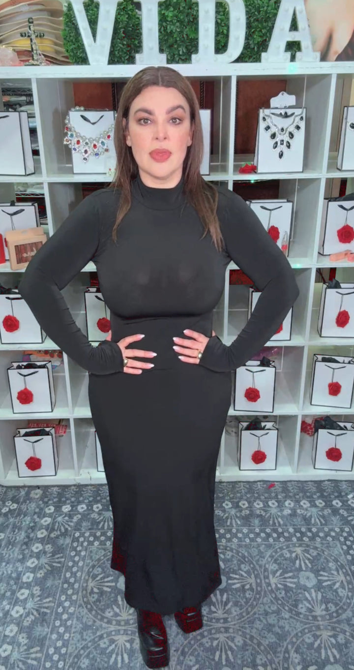 Vestido Negro Cuello Alto Bodycon Maxi (#403)