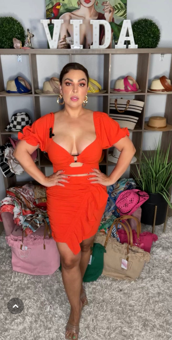 Set Latiste Naranja Fuego Ruffles Chic (#157)