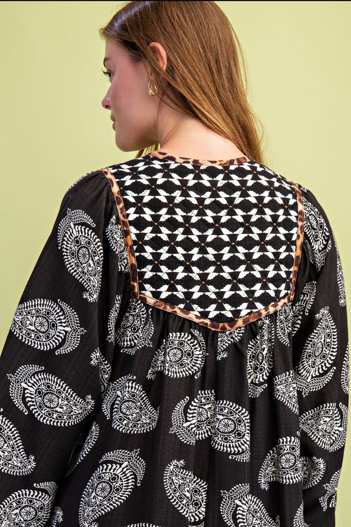 vestido negro diseño paño con franja leopardo midi relax (#144)