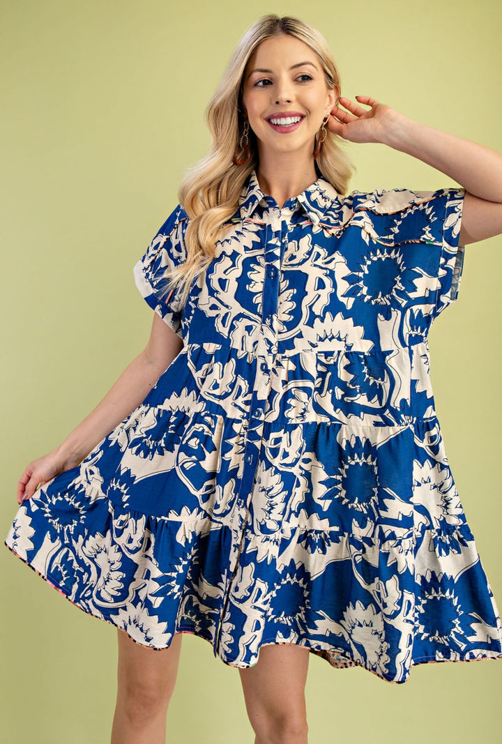 vestido azul royal franja leopardo (#138)