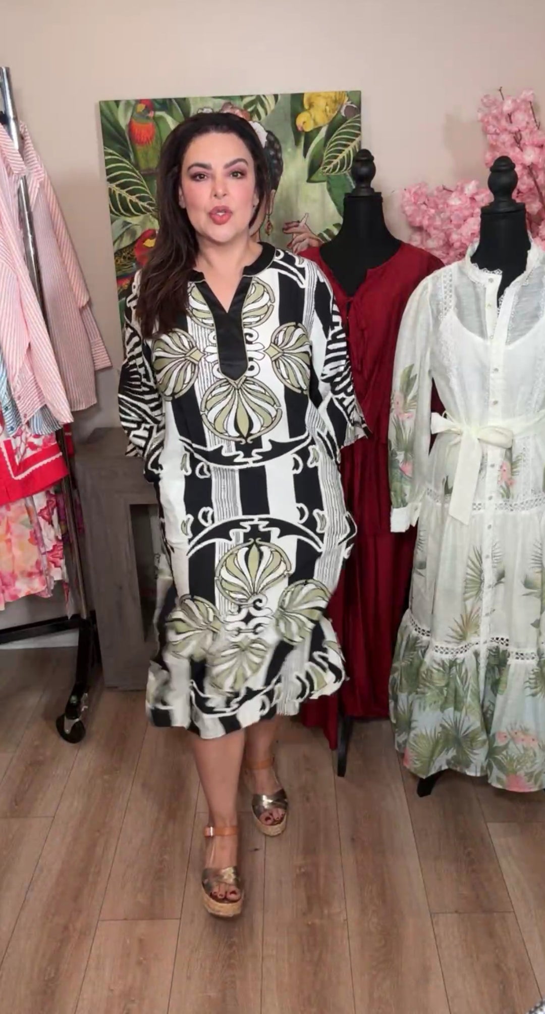 vestido negro y olivo mix kaftan midi (#149)