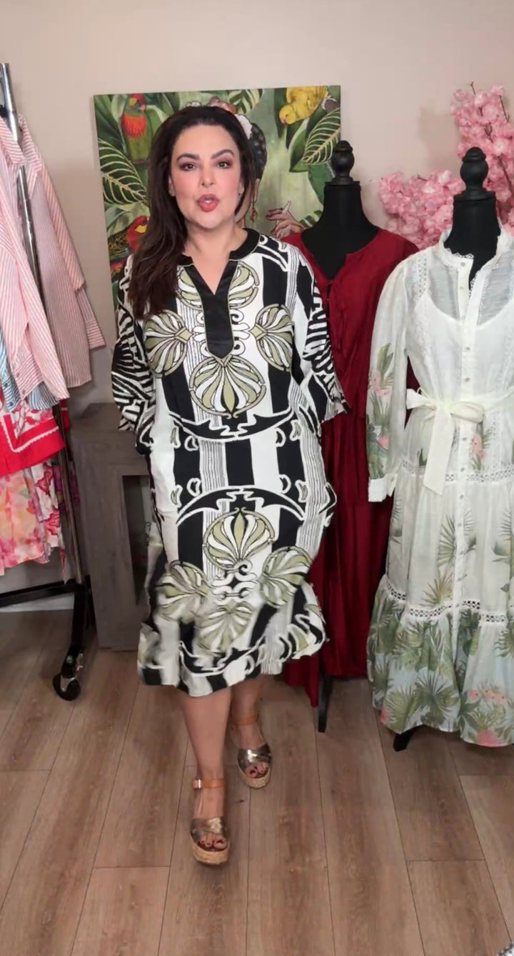 vestido negro y olivo mix kaftan midi (#149)