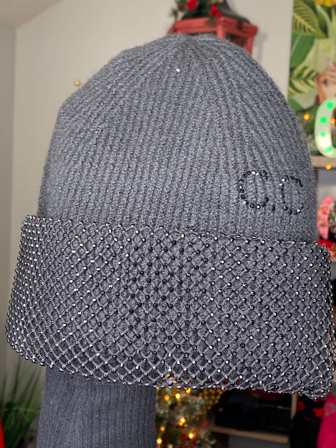 Gorro Negro Pedreria Tejido Punto