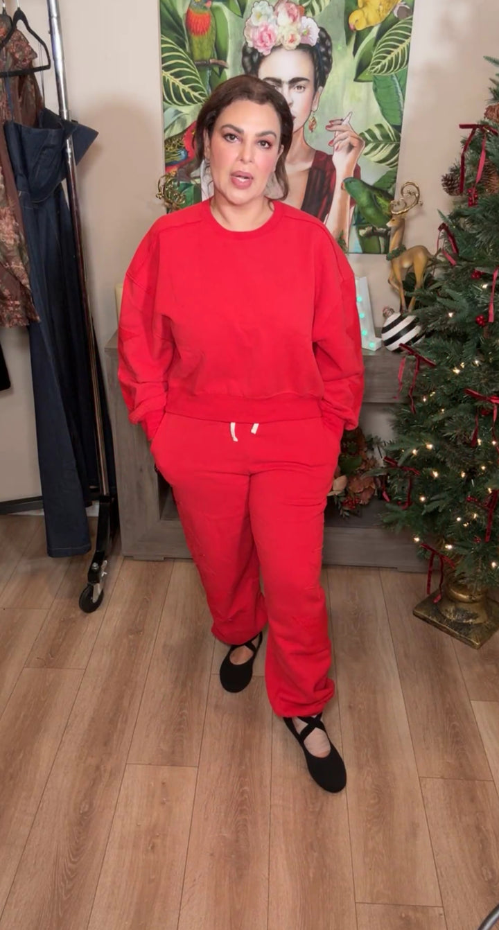 Set rojo pants y sudadera estrellas al costado (#119)