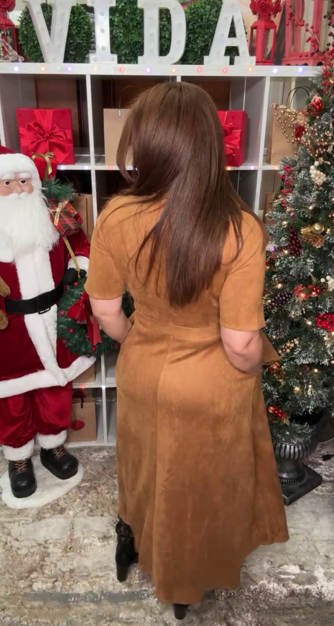 Vestido Mocha Gamuza Stretch Wrap Midi (#397)