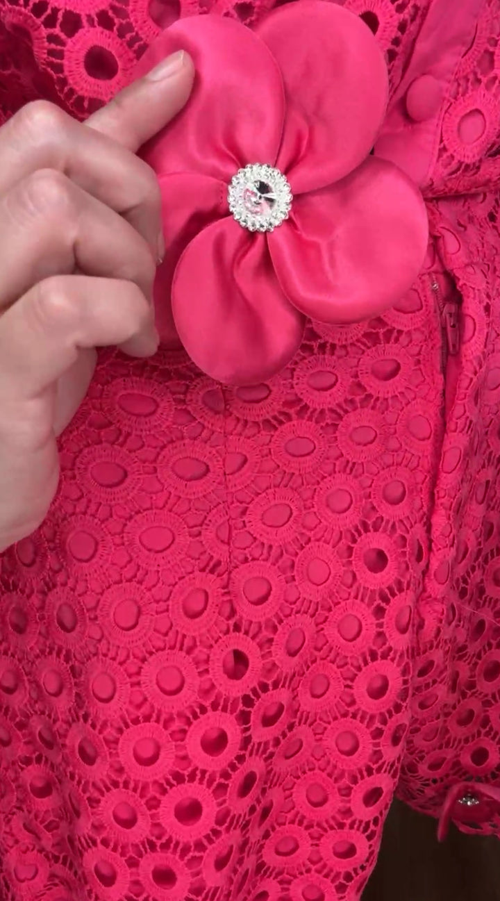 set rosa crochet flores 3-D shorts y camisa (