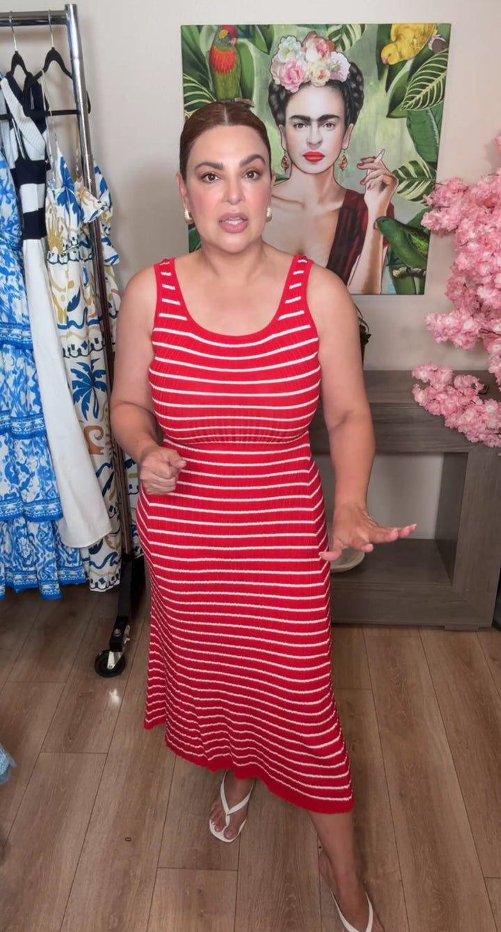 Vestido Rojo Y Blanco Rayado Knit Midi (#144)