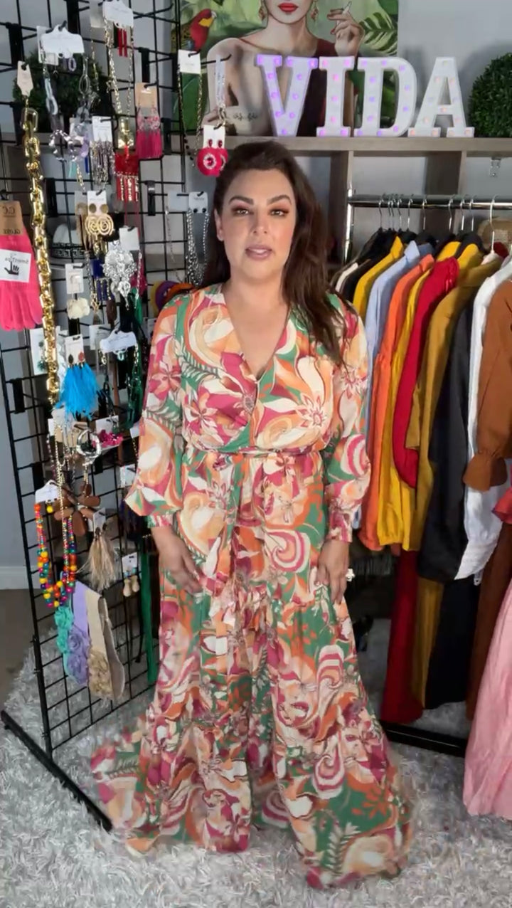 Vestido Durazno Flor Rosa Otoñal Olan (