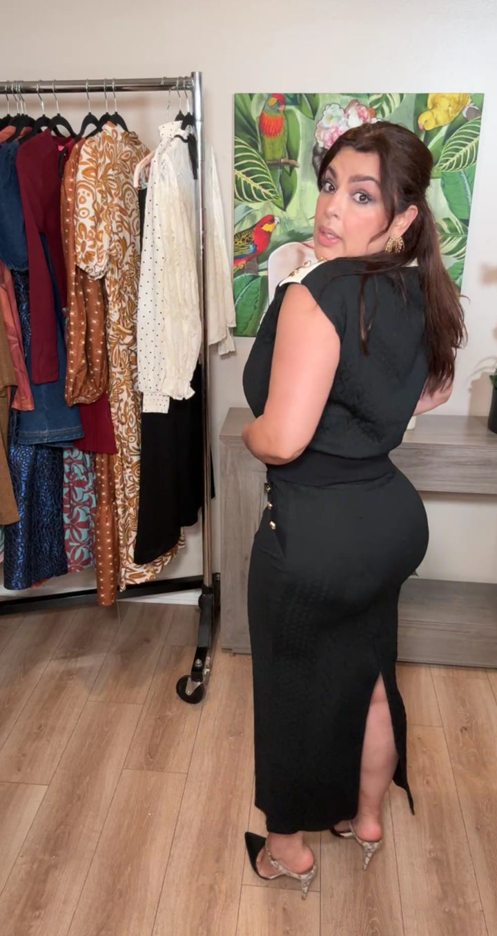 Set Negro Tejido Marinero Franja Blanca Falda Y Blusa (#129)