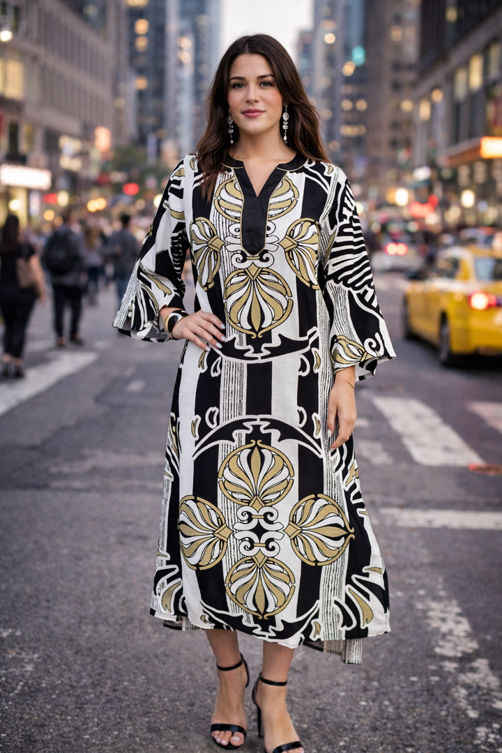 vestido negro y olivo mix kaftan midi (#149)