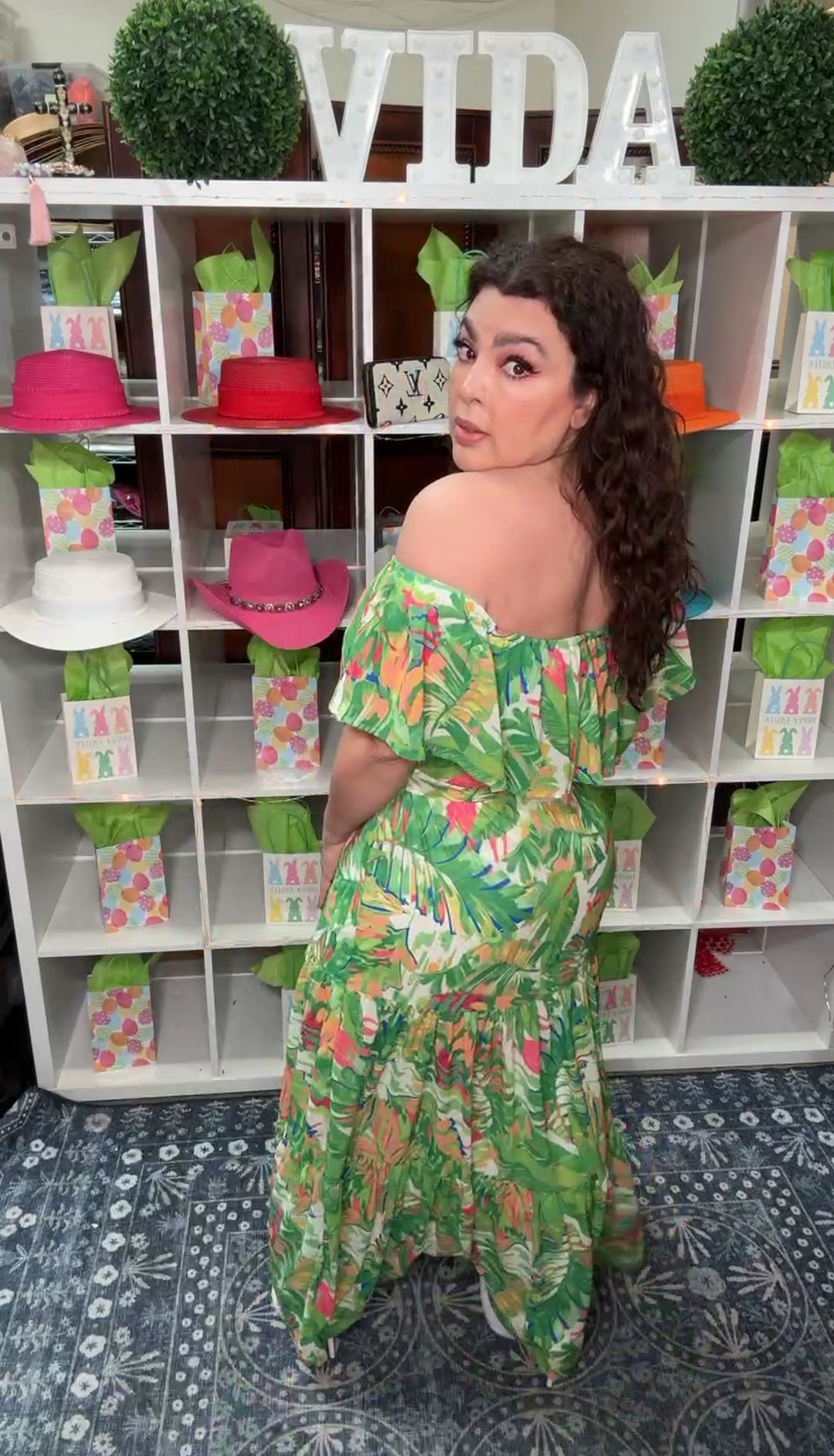 Vestido Verde Estampado Tropical Maxi Off Shoulder (#191)