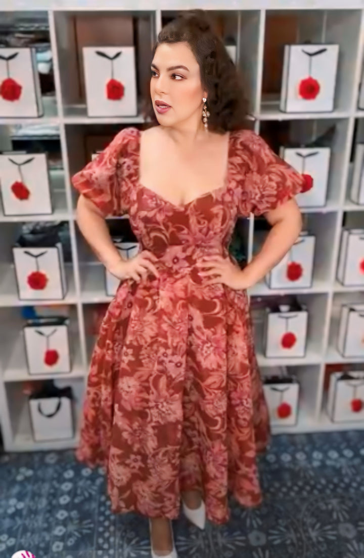 Vestido Rosa Terracota Princess Cut Busto Corazon Midi (#263)