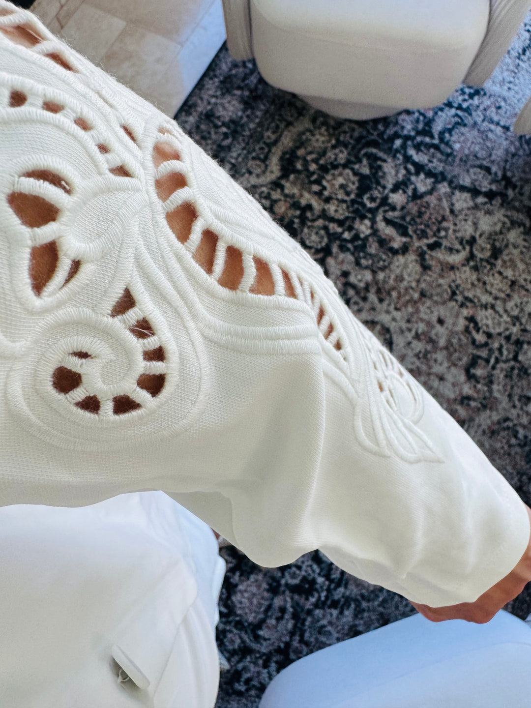 Set Blanco Rivir Blazer y Shorts Application Crochet Lujosa (