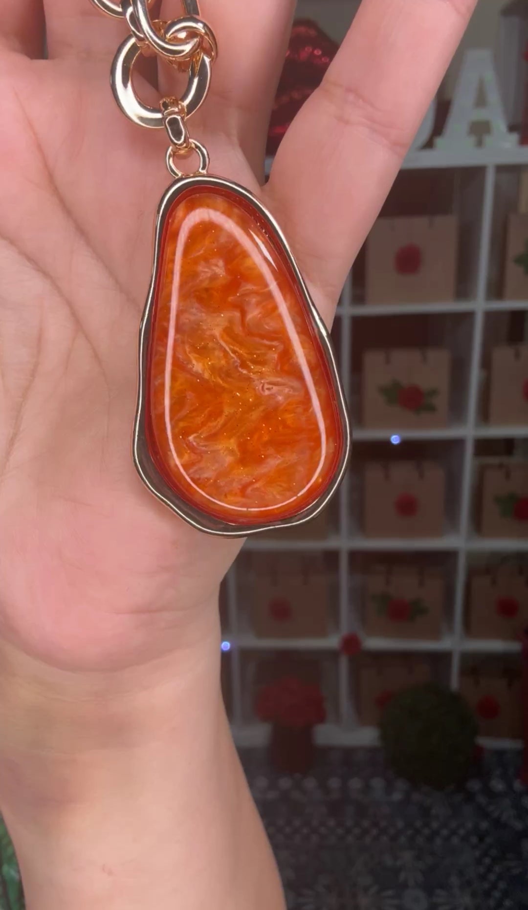 Collar Dorado Dije Naranja Marino Glitter Set (#129)