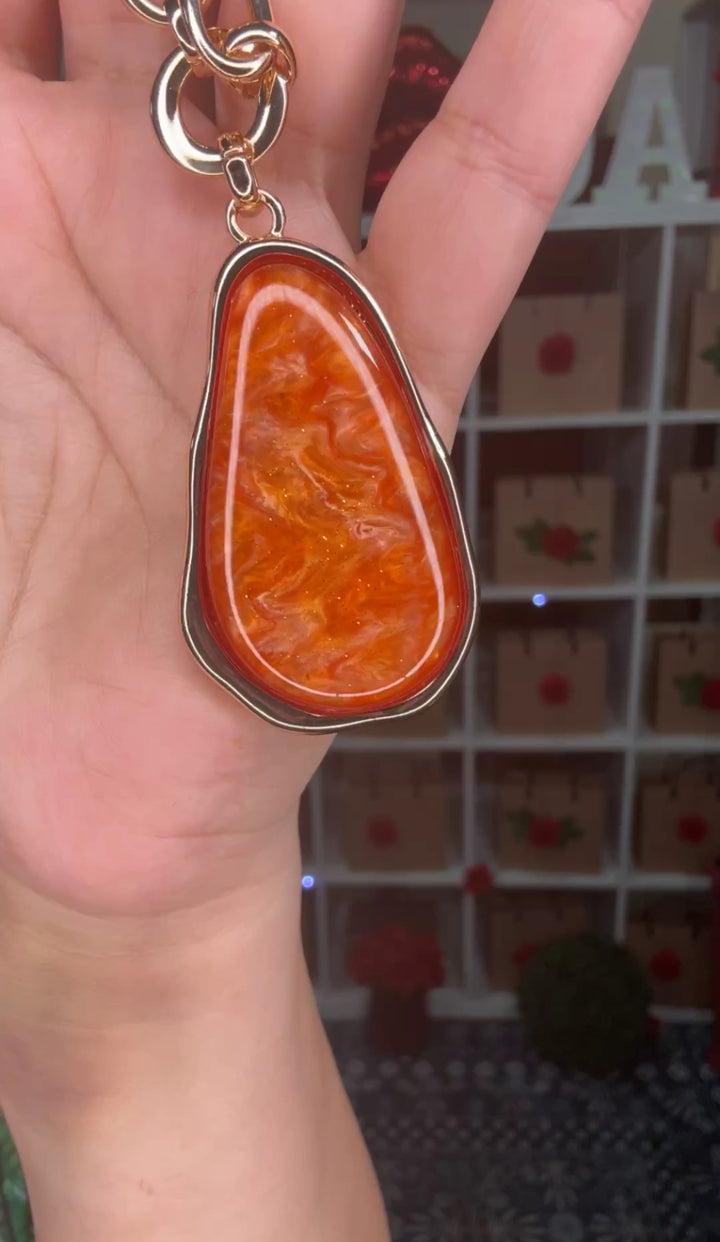 Collar Dorado Dije Naranja Marino Glitter Set (#129)