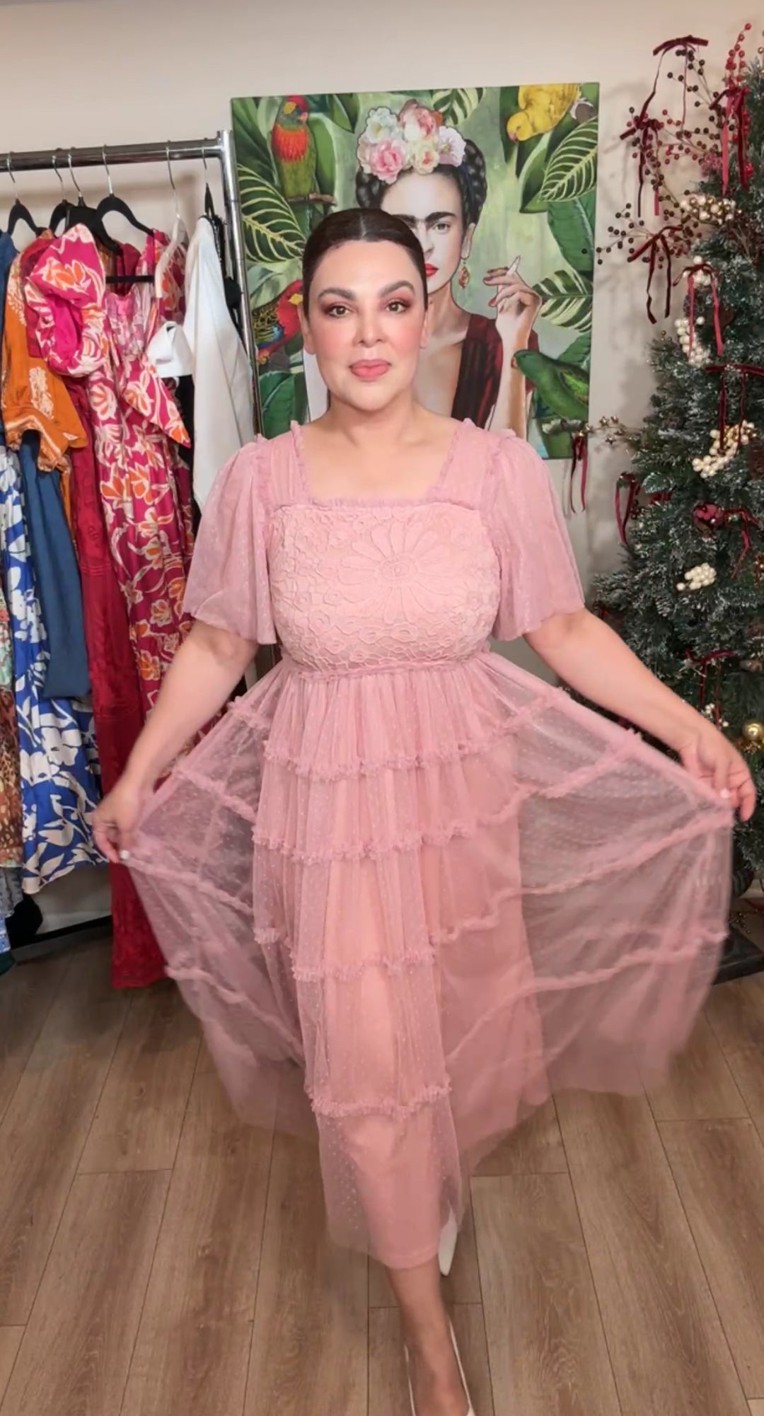 Vestido Mauve Tulle Boleado y Crochet Midi (#131)