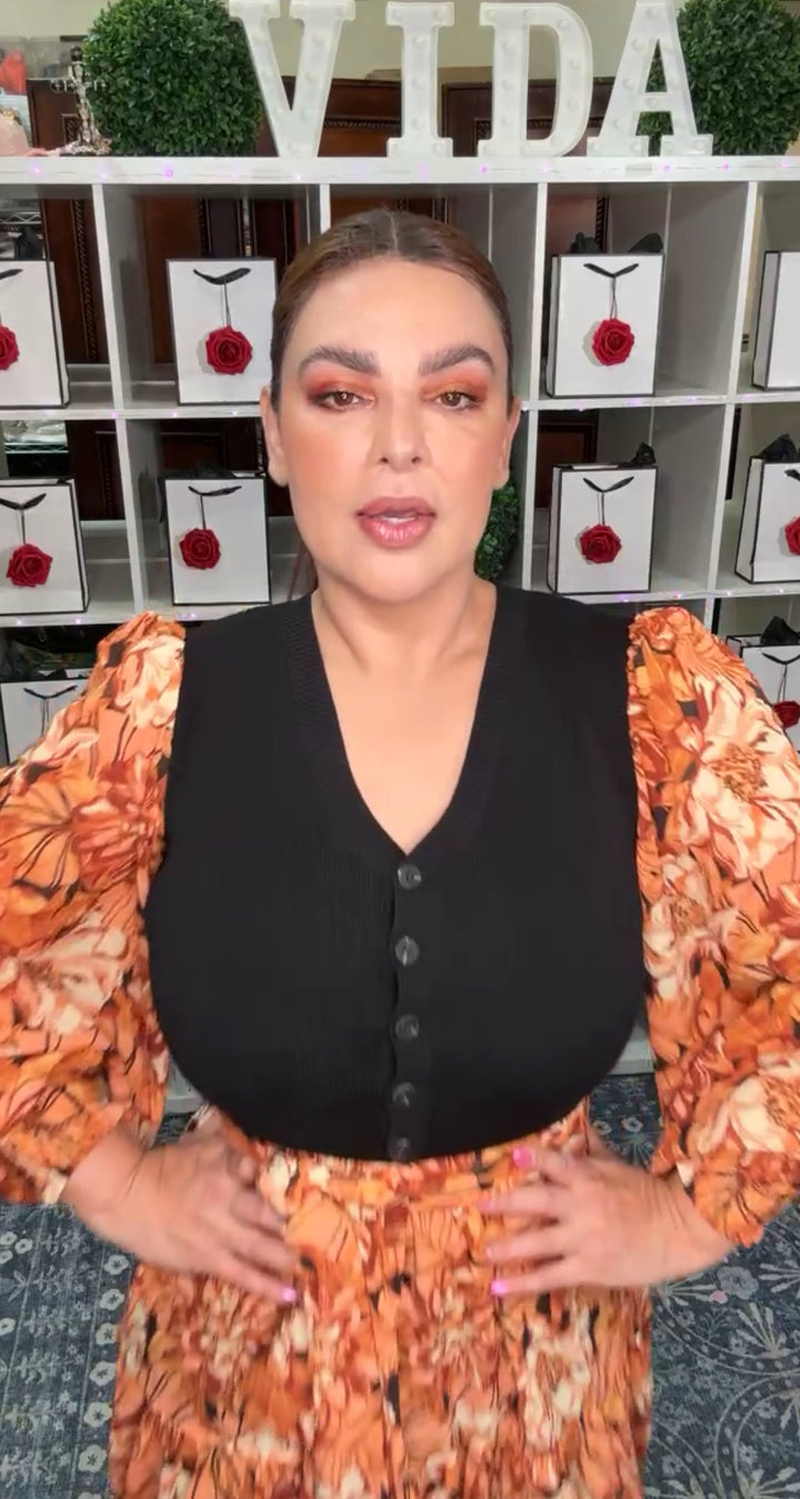 Vestido Naranja Floral Top Negro Sweater (#157)