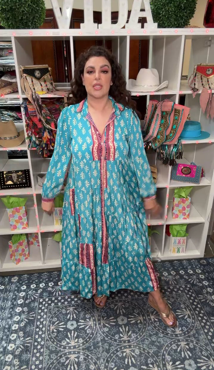 Vestido Azul Turqueza Suelto Bohemio (#126)