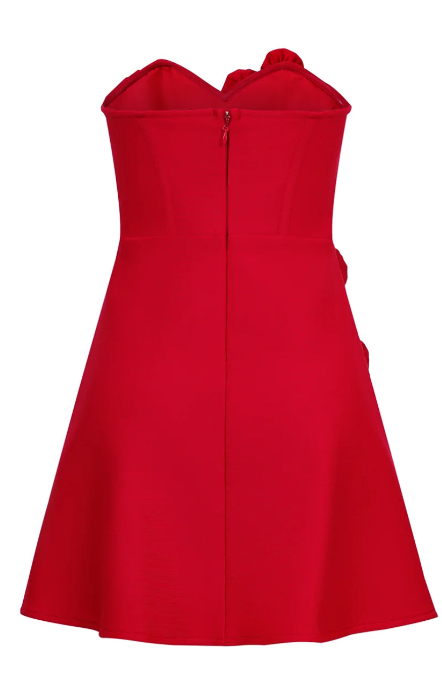 Vestido Rojo Corset Rosas 3D Corte A Stretch (#145)