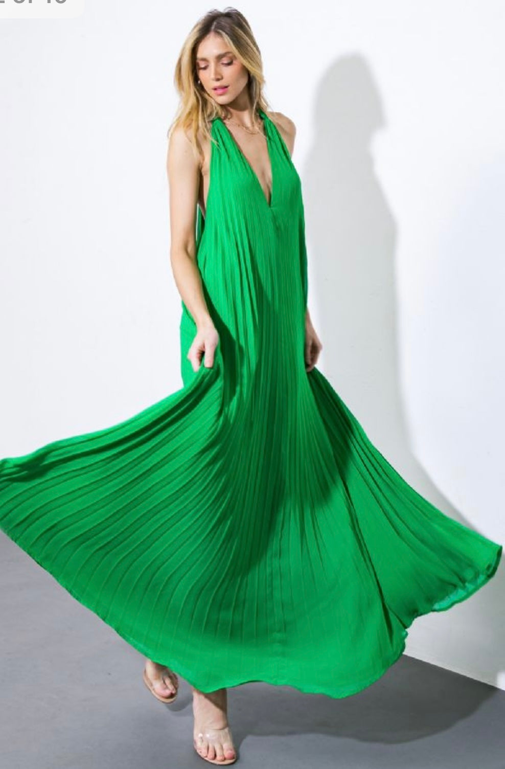 Vestido Verde Gaza Plizado Halter (#192)