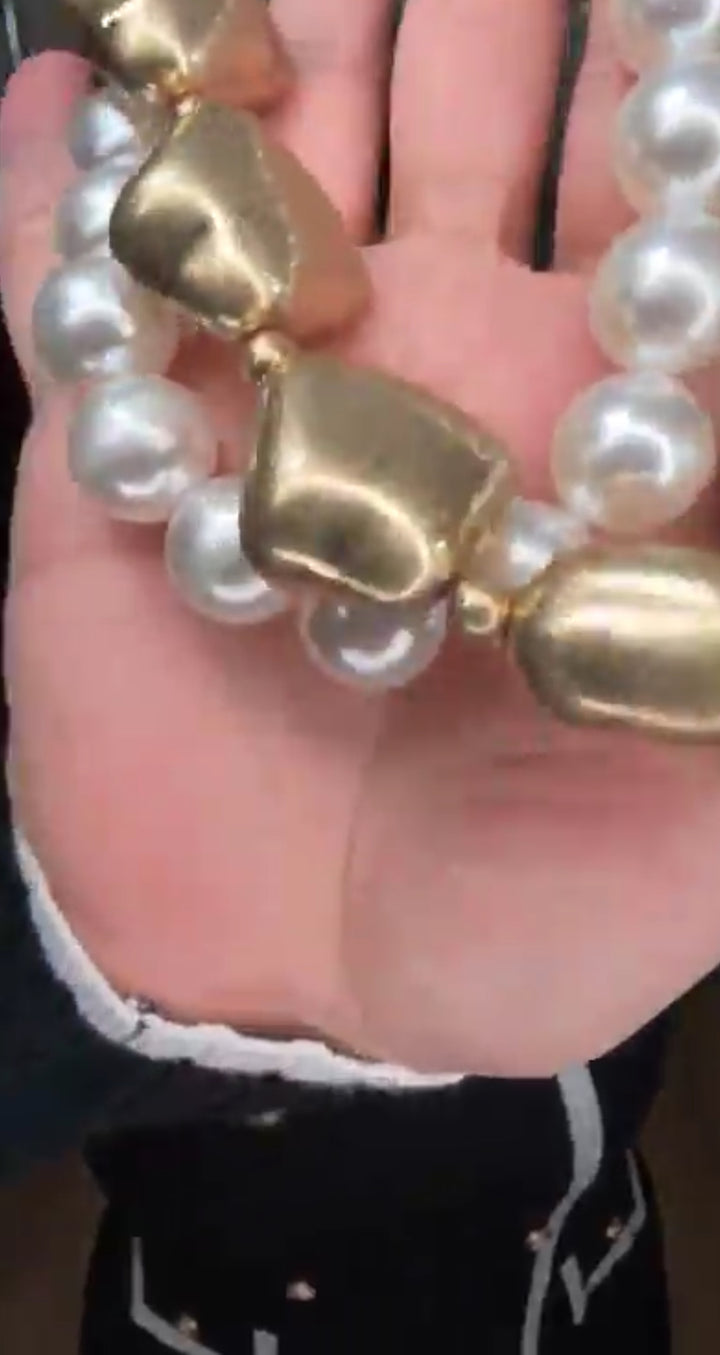 Collar perlas y cubos oro antiguo set (#122)