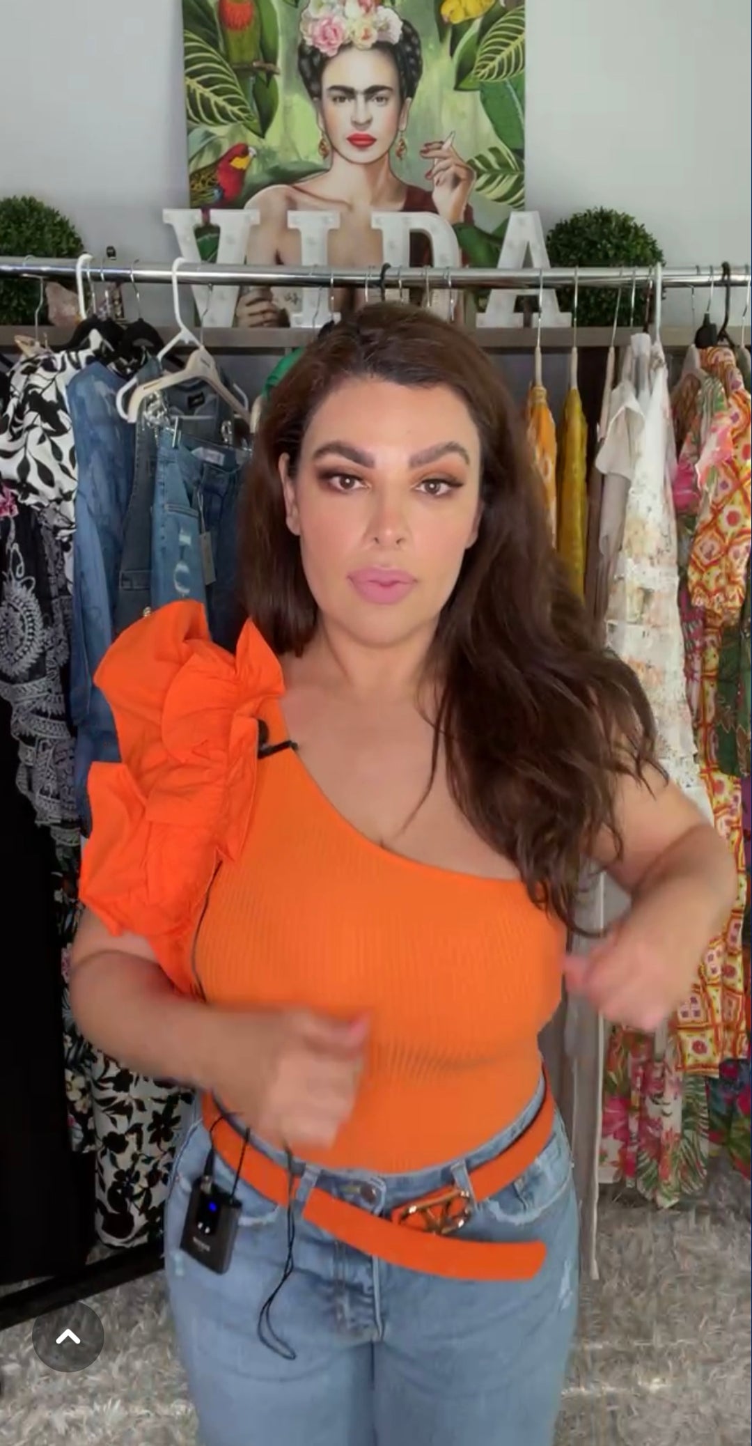 Blusa Naranja Body una Manga Ruffle Stretch (#116)