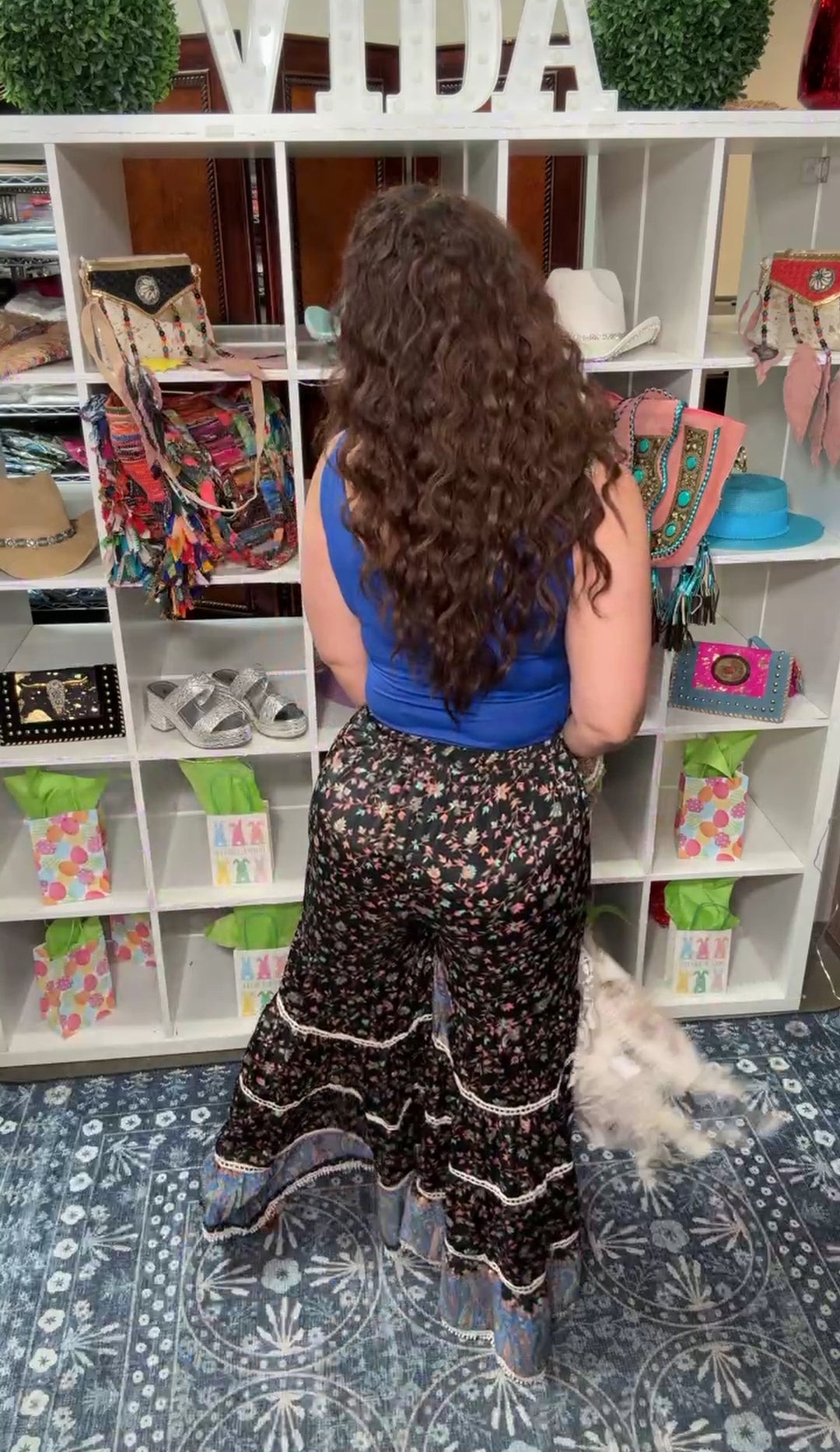 Pantalon Negro Floral Crochet Palazo (#117)