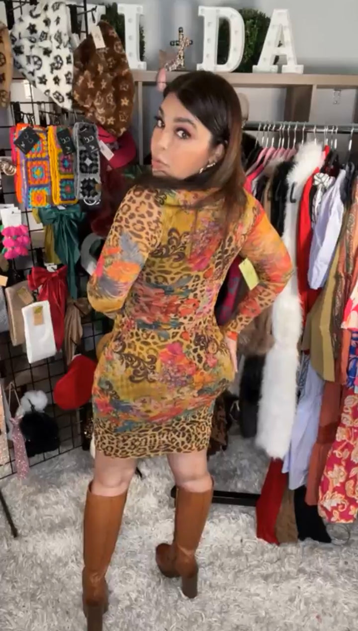 Vestido Multi Leopardo Petit Pois Midi Bodycon (#157)