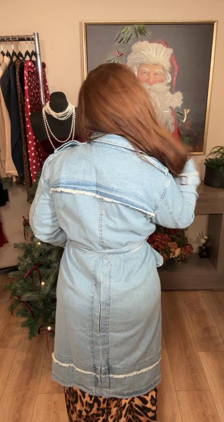 Gabardina azul claro mezclilla distressed (#119)