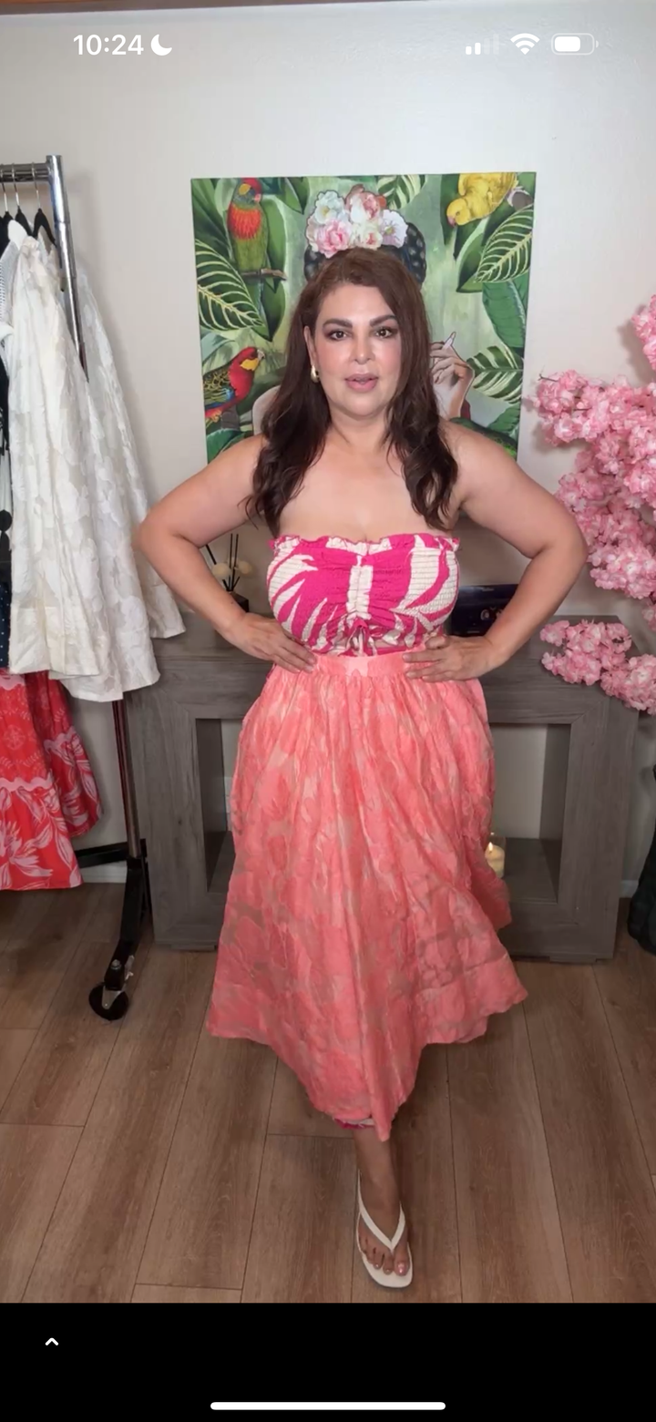 Falda Coral Cintura Elástica Midi Texturizada (#142)